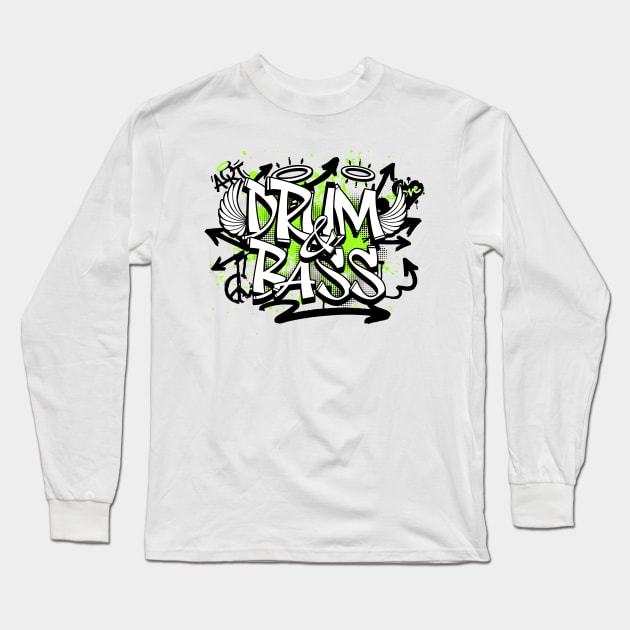 DRUM & BASS  - Graffiti Steez (Lime/black) Long Sleeve T-Shirt by DISCOTHREADZ 